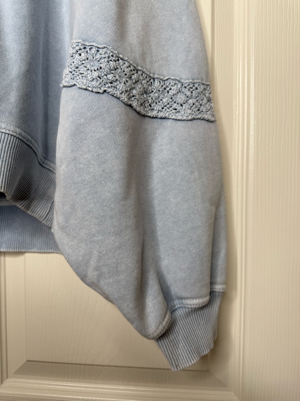 Aerie Hey Crochet Sweatshirt Cloud Wash Blue Long Sleeve Size S Cozy Lounge - Picture 8 of 13